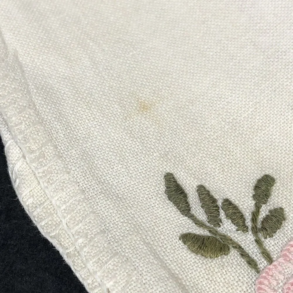 Vintage Small Table Topper Linens Blue and Pink Flowers Needlepoint Handmade 3pc